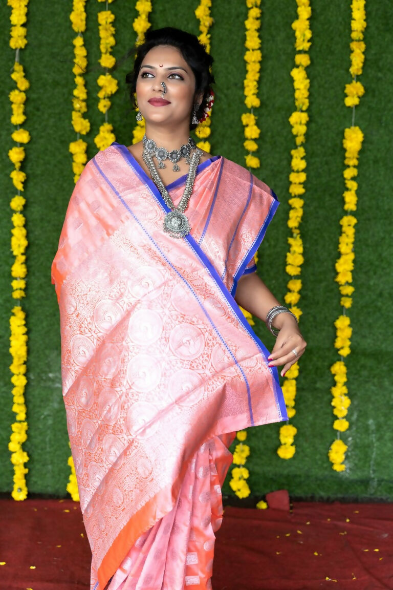 Jyoti Fashion Women's Baby Pink Soft Handloom Silk Zari Woven Saree with Blouse