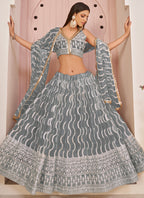 Vegaa Fashion Grey Butterfly Net Embroidery Thread Designer Lehenga
