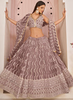 Vegaa Fashion Onion Pink Butterfly Net Embroidery Thread Designer Lehenga