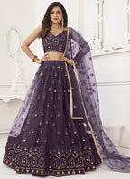 Vegaa Fashion Wine Butterfly Net Embroidery Thread Designer Lehenga