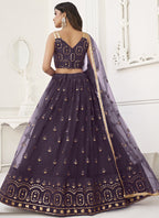 Vegaa Fashion Wine Butterfly Net Embroidery Thread Designer Lehenga