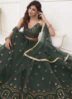 Vegaa Fashion Green Butterfly Net Embroidery Thread Designer Lehenga