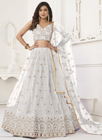Vegaa Fashion White Butterfly Net Embroidery Thread Designer Lehenga
