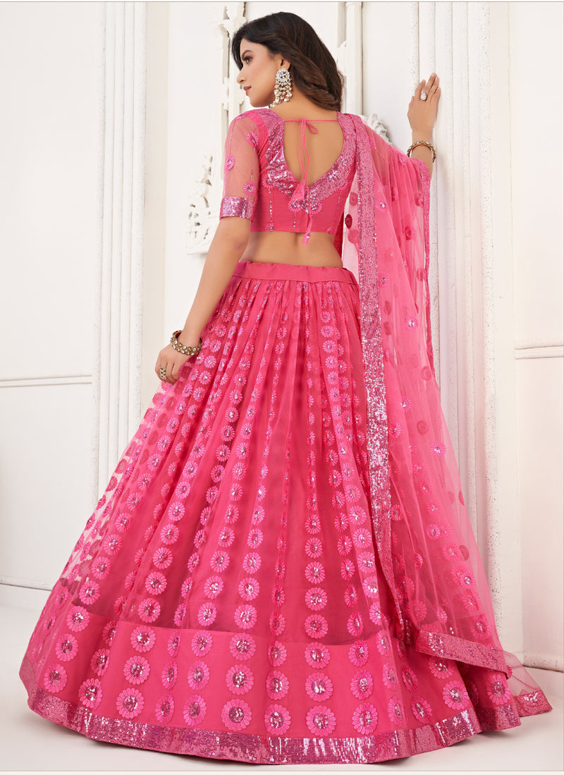 Vegaa Fashion Pink Butterfly Net Embroidery Thread Designer Lehenga