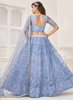 Vegaa Fashion Sky Blue Butterfly Net Embroidery Thread Designer Lehenga