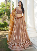 Vegaa Fashion Brown Butterfly Net Embroidery Thread Designer Lehenga