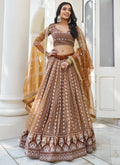Vegaa Fashion Brown Butterfly Net Embroidery Thread Designer Lehenga
