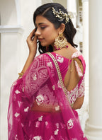 Vegaa Fashion Pink Butterfly Net Embroidery Thread Designer Lehenga
