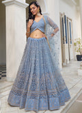 Vegaa Fashion Sky Blue Butterfly Net Embroidery Thread Designer Lehenga