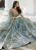 Vegaa Fashion Dusty Green Butterfly Net Embroidery Thread Designer Lehenga