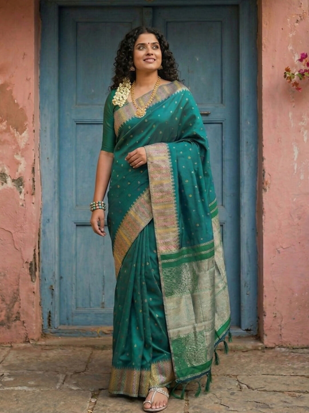 Shree Shyam Fashion Dark Green Silk Blend Saree - Distacart