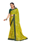 Vamika Light Green Designer Chiffon Brasso Saree With Exclusive Banarasi Lace