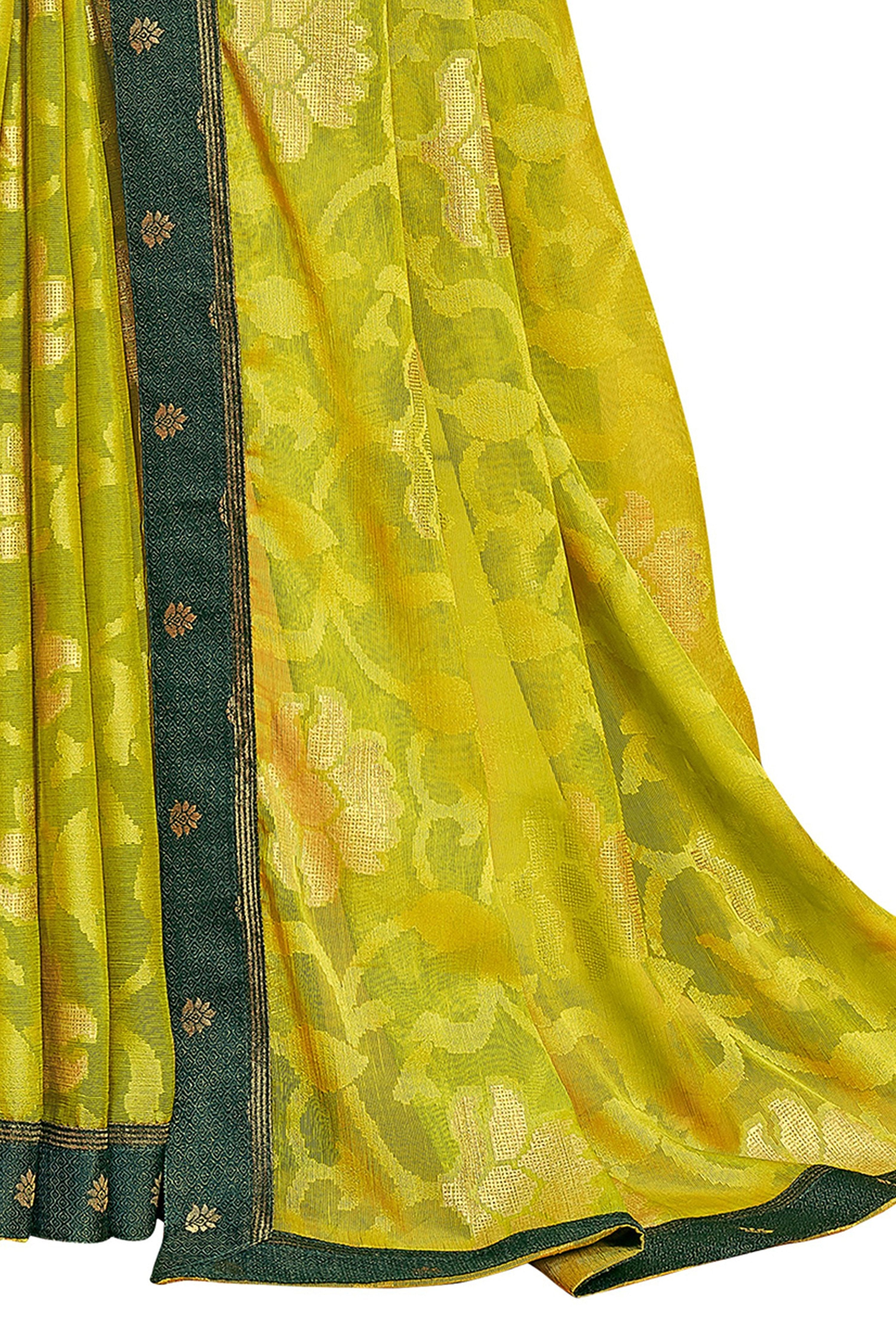 Vamika Light Green Designer Chiffon Brasso Saree With Exclusive Banarasi Lace