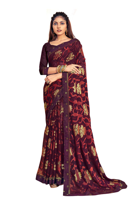 Vamika Whine Designer Chiffon Brasso Saree With Exclusive Banarasi Lace