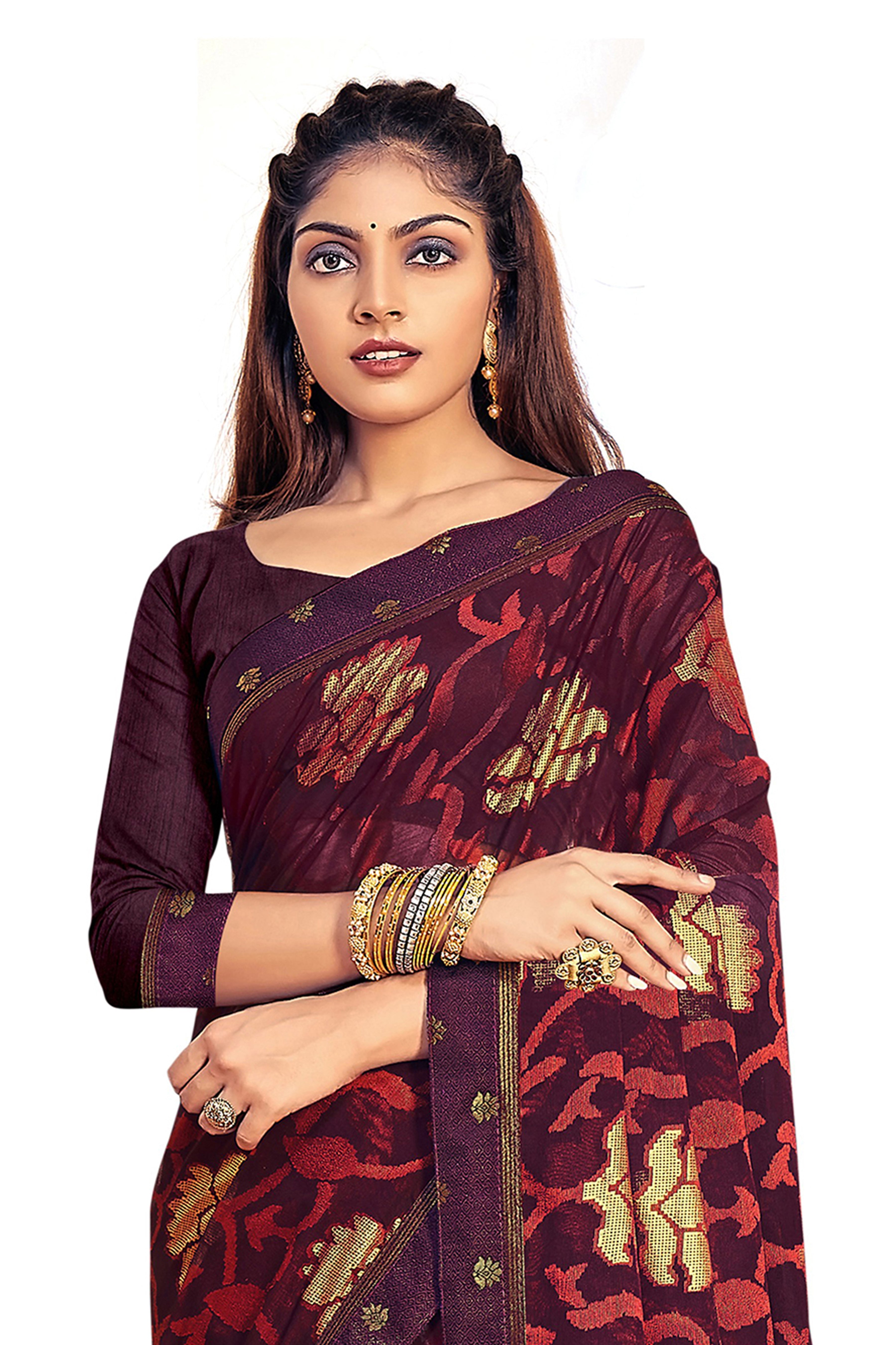 Vamika Whine Designer Chiffon Brasso Saree With Exclusive Banarasi Lace