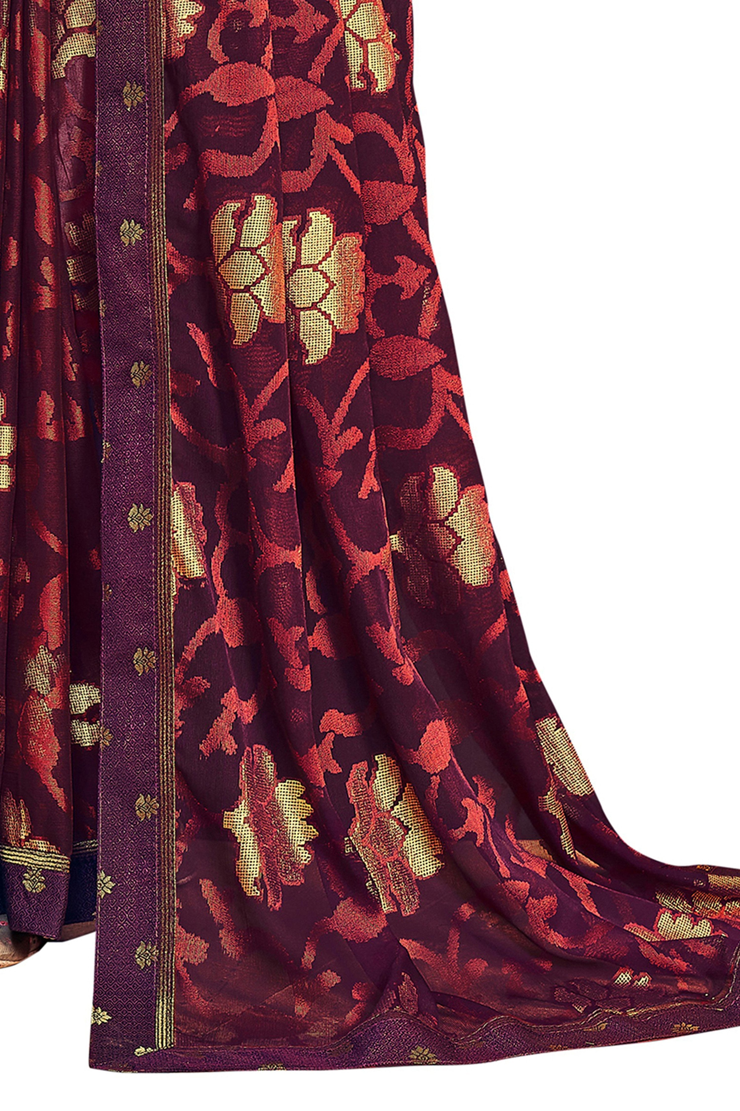 Vamika Whine Designer Chiffon Brasso Saree With Exclusive Banarasi Lace