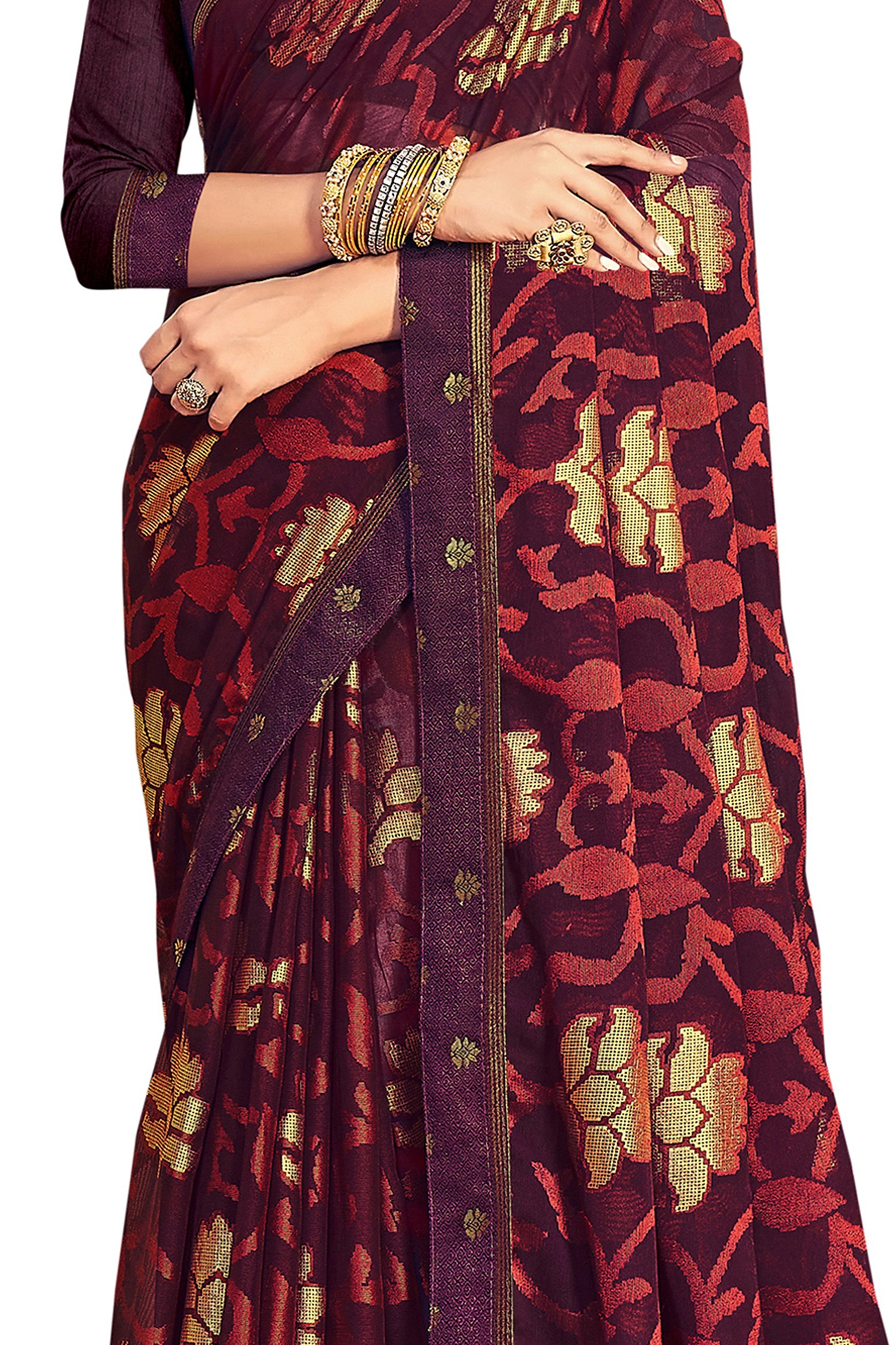 Vamika Whine Designer Chiffon Brasso Saree With Exclusive Banarasi Lace