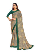 Vamika Grey Designer Chiffon Brasso Saree With Exclusive Banarasi Lace