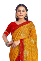 Vamika Yellow Designer Chiffon Brasso Saree With Exclusive Banarasi Lace