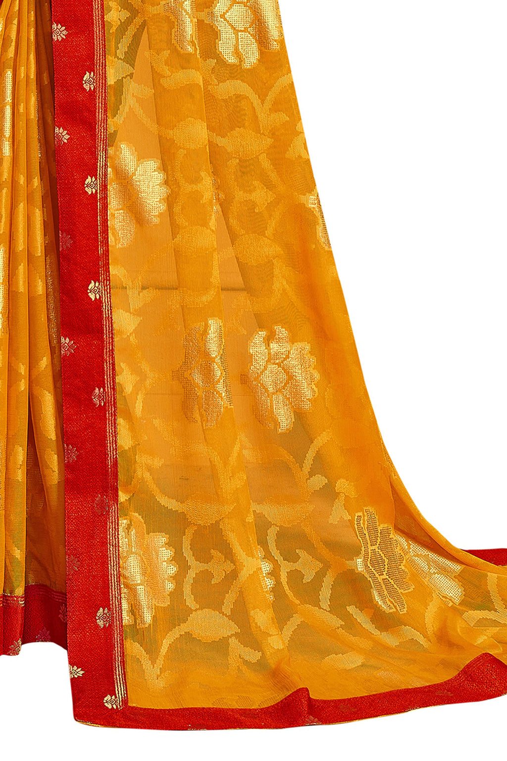 Vamika Yellow Designer Chiffon Brasso Saree With Exclusive Banarasi Lace