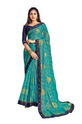 Vamika Rama Green Designer Chiffon Brasso Saree With Exclusive Banarasi Lace