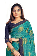 Vamika Rama Green Designer Chiffon Brasso Saree With Exclusive Banarasi Lace