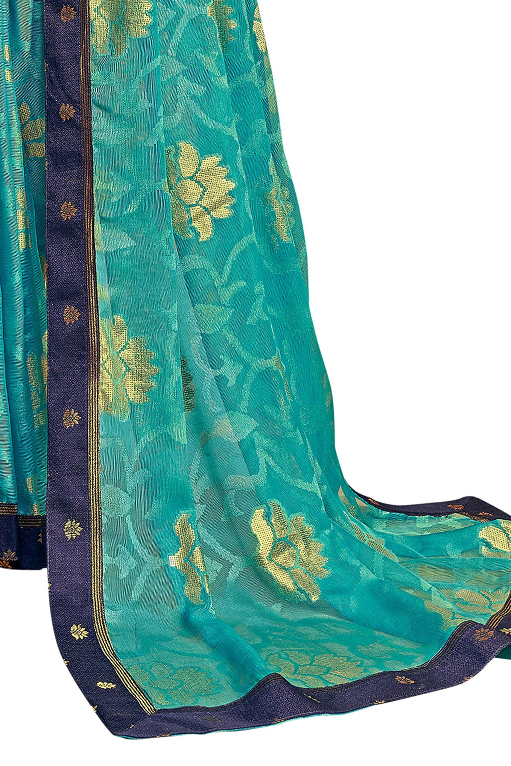 Vamika Rama Green Designer Chiffon Brasso Saree With Exclusive Banarasi Lace