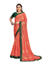 Vamika Orange Designer Chiffon Brasso Saree With Exclusive Banarasi Lace