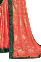 Vamika Orange Designer Chiffon Brasso Saree With Exclusive Banarasi Lace