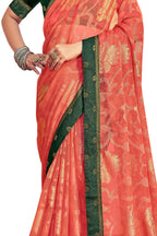 Vamika Orange Designer Chiffon Brasso Saree With Exclusive Banarasi Lace