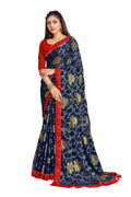 Vamika Navy Blue Designer Chiffon Brasso Saree With Exclusive Banarasi Lace