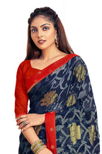 Vamika Navy Blue Designer Chiffon Brasso Saree With Exclusive Banarasi Lace