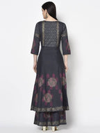 Aniyah Rayon Dark Grey Color Block Print Anarkali Kurta (AN-200K)