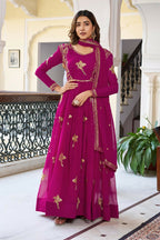 The52 Women's Gorgeous Faux Georgette Fabric Embroidery Work Flared Anarkali Pant and Dupatta Set - Distacart