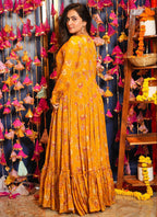 Vegaa Fashion Yellow Chinon Silk Digital Print Palazzo With Shrug Indo Western Suit - Distacart