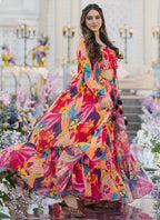 Vegaa Fashion Multicolor Chinon Silk Digital Print Palazzo With Shrug Indo Western Suit - Distacart