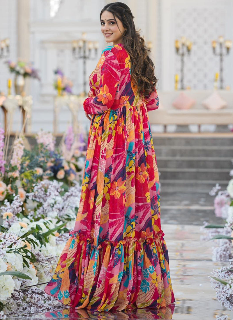 Vegaa Fashion Multicolor Chinon Silk Digital Print Palazzo With Shrug Indo Western Suit - Distacart