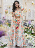 Vegaa Fashion Off White Chinon Silk Digital Print Palazzo With Shrug Indo Western Suit - Distacart