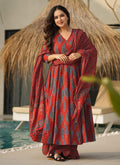 Vegaa Fashion Red Muslin Digital Print Designer Salwar Suit - Distacart