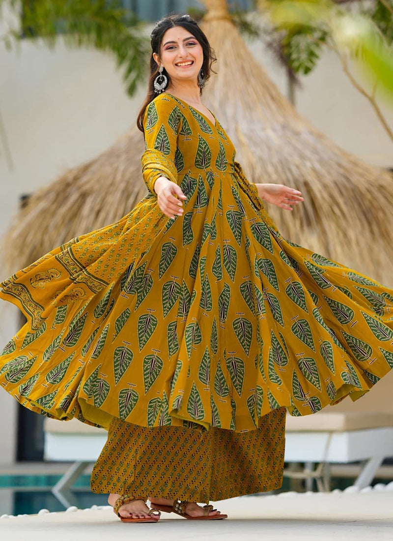 Vegaa Fashion Mustard Muslin Digital Print Designer Salwar Suit - Distacart