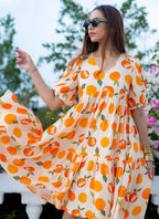 Vegaa Fashion Off White Rayon Digital Print Designer Western Gown - Distacart