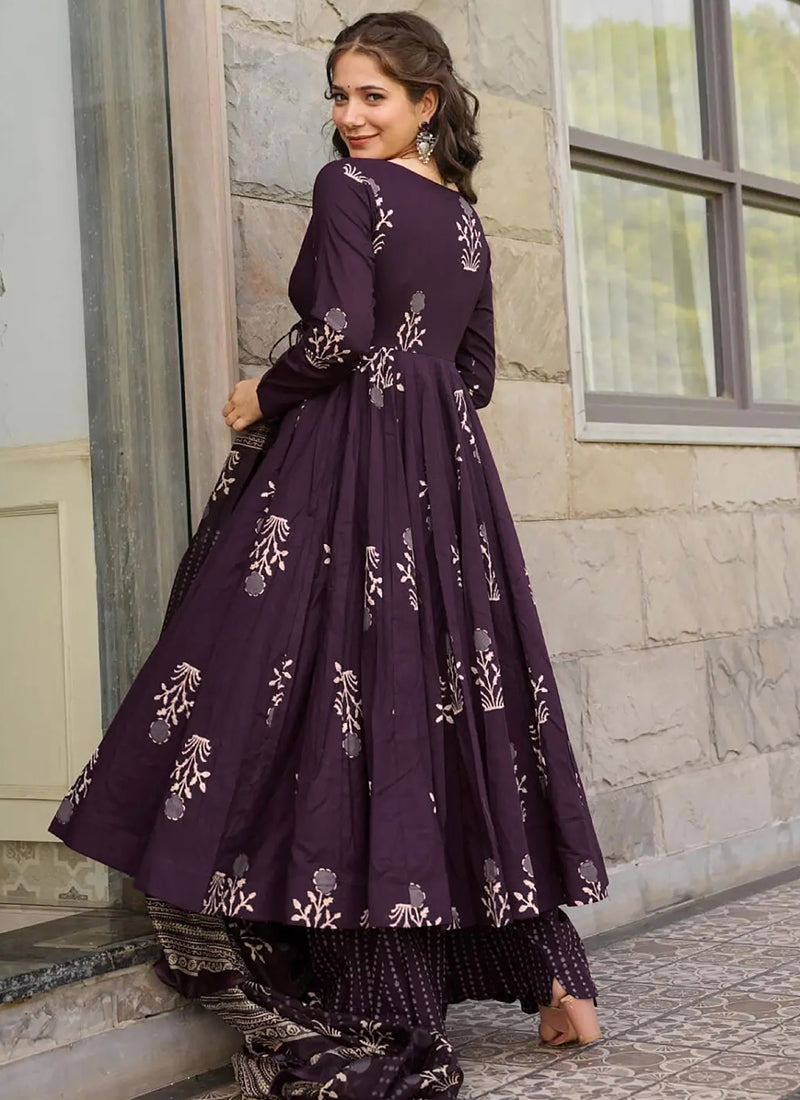 Vegaa Fashion Dark Purple Pure Muslin Digital Printed Designer Salwar Suit - Distacart