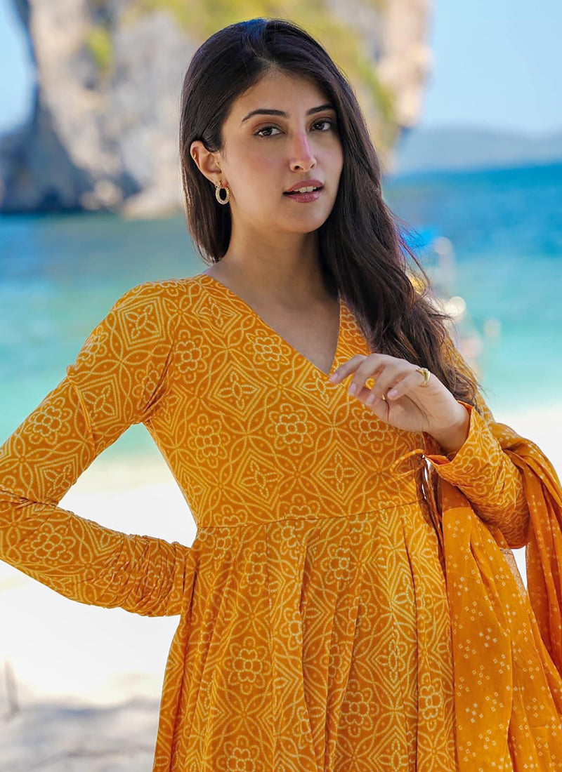 Vegaa Fashion Pumpkin Yellow Pure Muslin Digital Printed Designer Salwar Suit - Distacart
