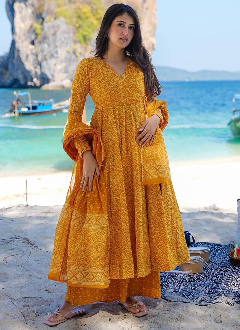 Vegaa Fashion Pumpkin Yellow Pure Muslin Digital Printed Designer Salwar Suit - Distacart