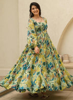 Vegaa Fashion Multi Color Heavy Air Tex Chinon Silk Digital Print Designer Gown - Distacart