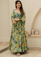 Vegaa Fashion Multi Color Heavy Air Tex Chinon Silk Digital Print Designer Gown - Distacart