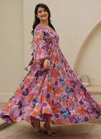 Vegaa Fashion Multi Color Heavy Air Tex Chinon Silk Digital Print Designer Gown - Distacart
