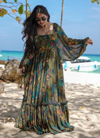 Vegaa Fashion Multi Color Heavy Air Tex Chinon Silk Digital Print Designer Gown - Distacart