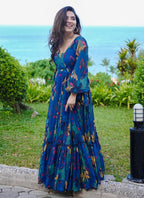 Vegaa Fashion Multi Color Heavy Air Tex Chinon Silk Digital Print Designer Gown - Distacart