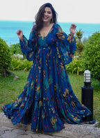 Vegaa Fashion Multi Color Heavy Air Tex Chinon Silk Digital Print Designer Gown - Distacart